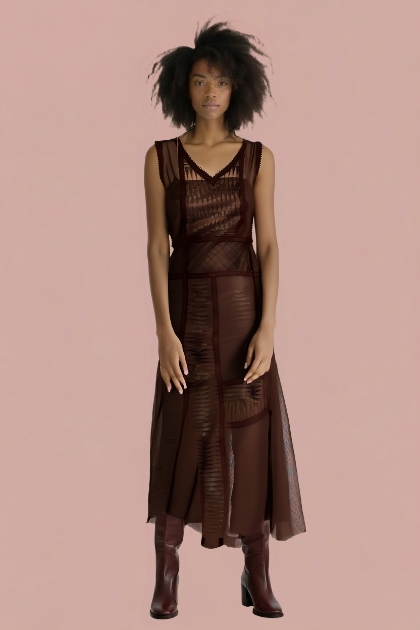 Alberta Ferretti Semi-Transparent Dress with Silk Slip: Ethereal Romance – Layered Luxury Steal!